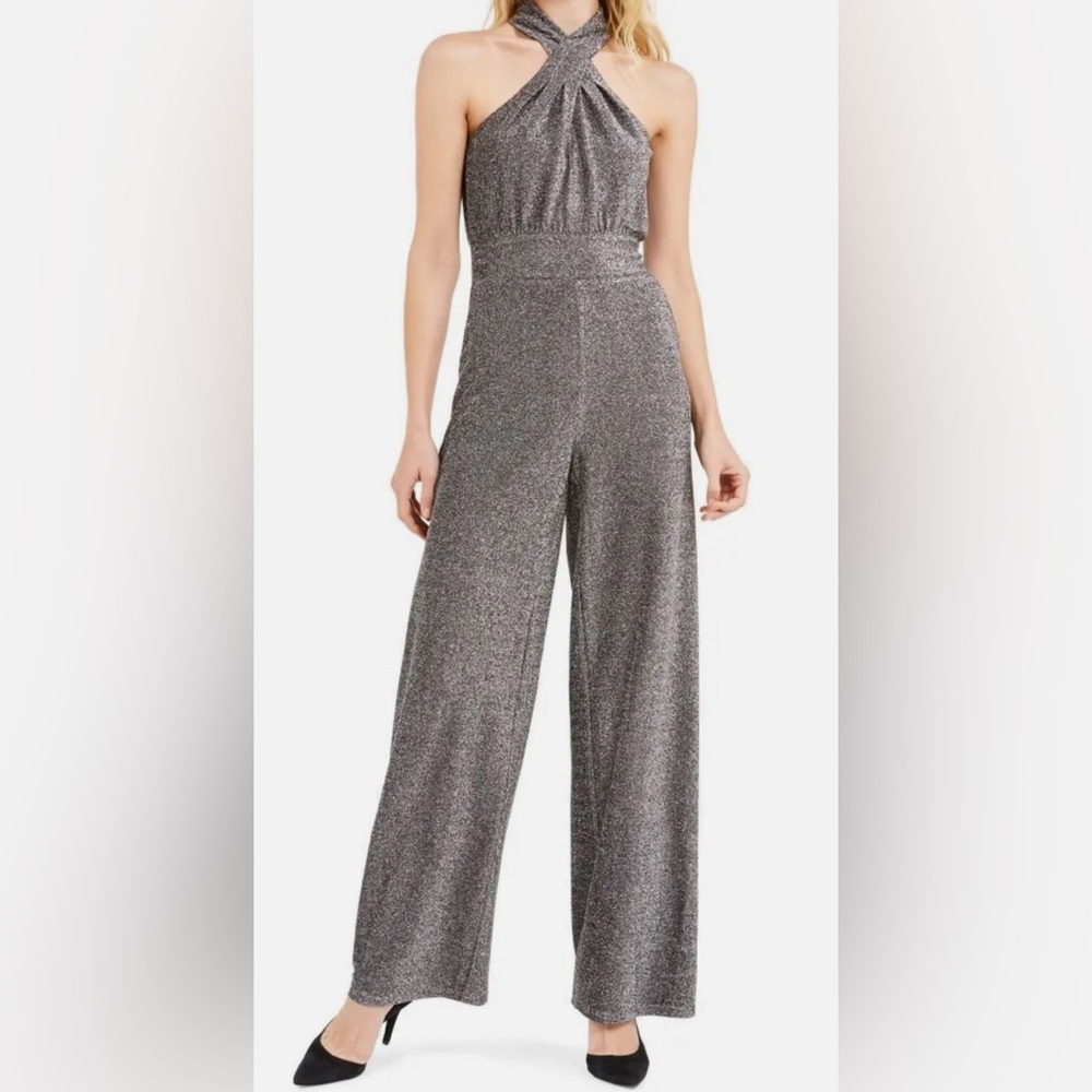 Michael Kors full length jumpsuit, silver, cross front, size XS, NWT